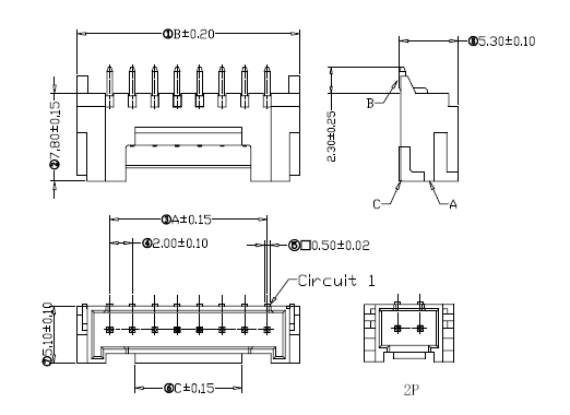 7 singolo connettore dell'intestazione di fila 2mm di Pin