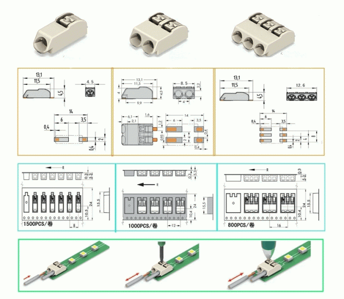 Equivalente del passo del connettore 4.0mm di Wago 3 Palo SMD LED con l'alloggio di PA46 UL94V-0