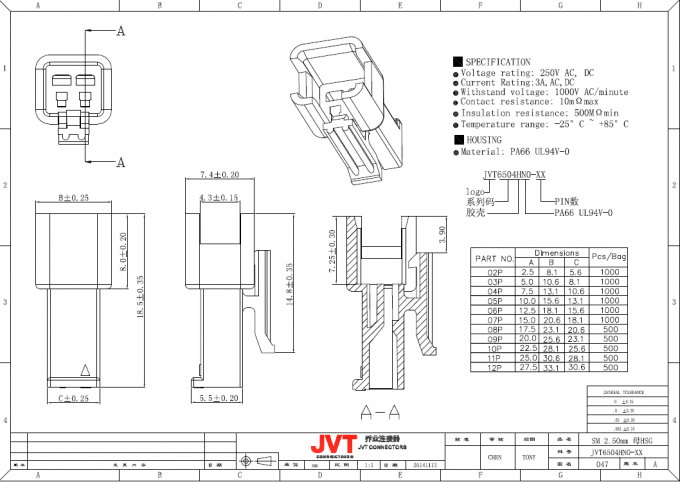 Connettori dell'alimentazione elettrica dell'alloggio UL94V-0 del nylon 66 per l'AWG #18 - cavo applicabile 22