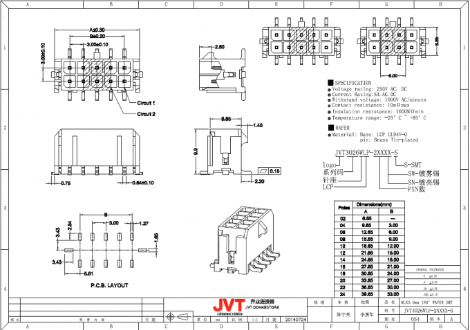 Molex 3.0mm Microfit SMD impermeabilizza i connettori elettrici automatici 2 * 1 - 2 * 12 Pali