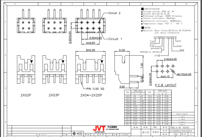 Doppio imbarcare/bordo del cavo dei connettori del PWB di fila per imbarcarsi su Pin 2*2-2*25